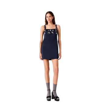 Robe courte en satin brodée - Maje - Marine