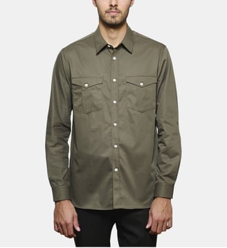 Chemise kaki en gabardine coupe droite - Atelier Privé - Kaki