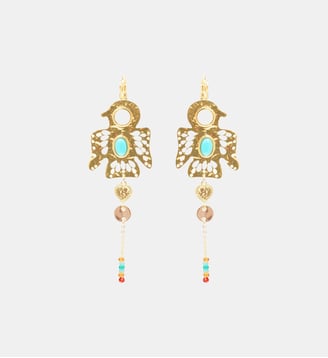 Boucles d'oreilles pendantes oiseau avec perles ENVOL - Hipanema - Bleu turquoise