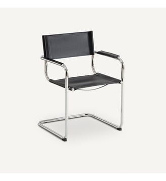 Fauteuil de table, croûte de cuir véritable et acier chromé - AM.PM - Noir