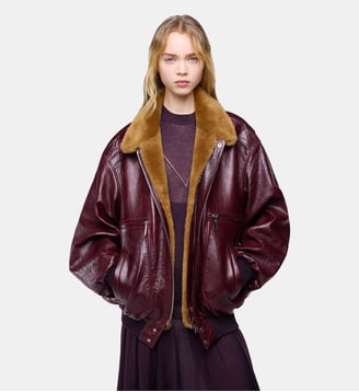 Veste bomber en cuir texturé - Rabanne - Bordeaux