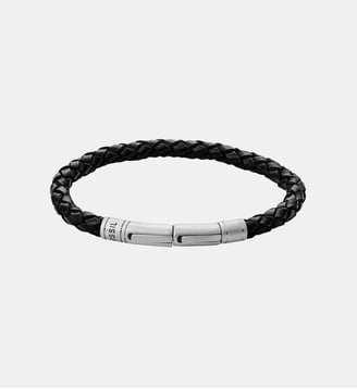 Bracelet cuir tressé - Fossil - Noir