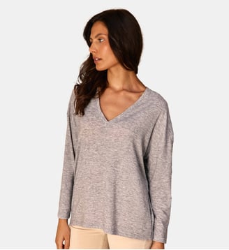 T-shirt manches longues col v uni TARCEL - La Petite Etoile - Gris chine