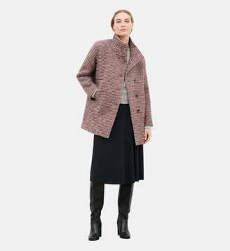 Manteau gcometelong - Motif à carreaux - Laine recyclee - Caroll - Bordeaux