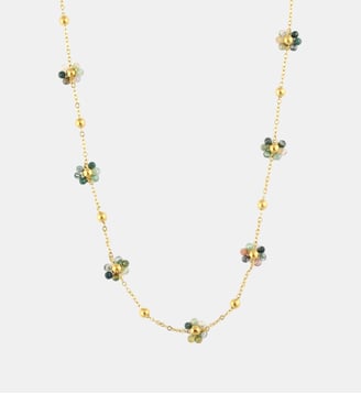 Collier chaîne fine acier inoxydable et fleur en pierre d'Aventurine - Balaboosté - Vert