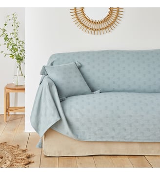 Plaid uni coton - La Redoute Interieurs - Bleu céladon