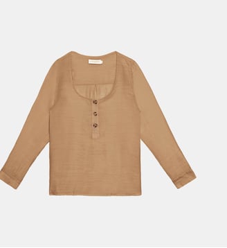 Blouse manches longues col rond uni BEVIN - La Petite Etoile - Camel