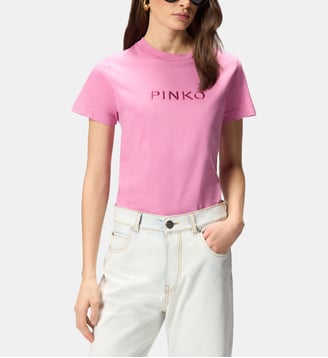 T-shirt à logo pinko brodé - Pinko - Rose