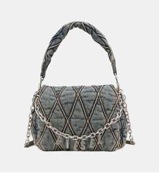 Charm-D M-Sac à main en denim matelassé - Diesel - Bleu moyen