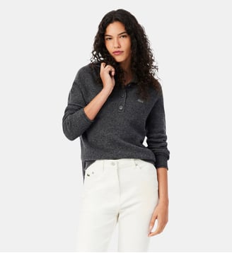 Pull col montant laine - Lacoste - Gris chine