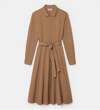 Robe col polo Petit Piqué ceinturée - Lacoste - Marron