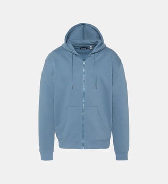 Sweatshirt zippé à capuche custom thunder - Schott - Bleu jean