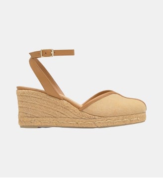 Espadrilles compensées bimatière coton bio et cuir à bride CECILIA C - Castaner - Ocre et camel