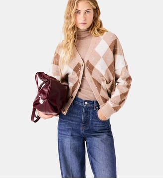 Cardigan à motif argyle strassé - Maje - Beige