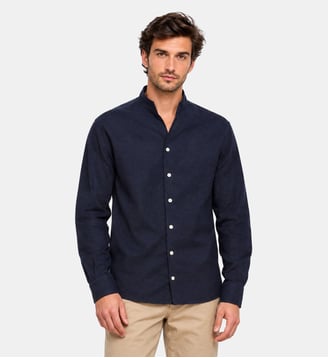 Chemise en flanelle marine col officier coupe droite - Atelier Privé - Marine