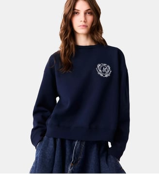 Sweatshirt avec détails en popeline - Maje - Marine