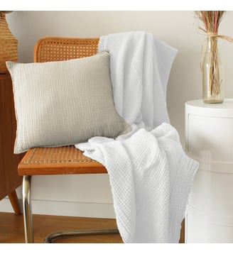 Plaid en gaze de coton, SIMPLEMENT GAUFRÉ - Blanc Cerise - Blanc