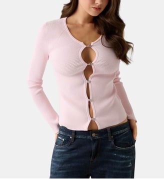 Cardigan à boutons bijoux - Guess - Rose clair