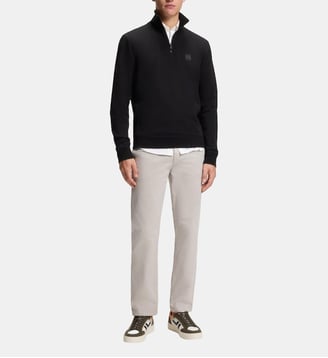 Sweat en coton molletonné à encolure zippée et patch logo - BOSS - Noir
