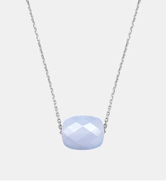 Collier, agate bleue dentelle, or blanc - Morganne Bello - Or blanc