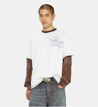 T-shirt avec poche poitrine et imprimé graphique - Diesel - Blanc