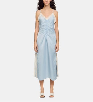 Robe longue satinée à bretelles - Sandro - Bleu ciel