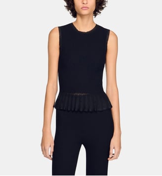 Pull à volants en maille ottoman - Sandro - Noir