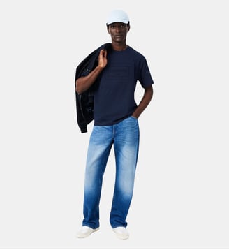 T-shirt coton marquage embossé - Lacoste - Bleu marine