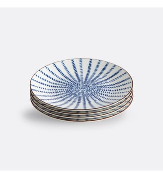 Lot de 4 assiettes à dessert motif rayons - La Redoute Interieurs - Bleu blanc