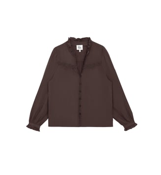Blouse manches longues col v uni BOWEN - La Petite Etoile - Marron