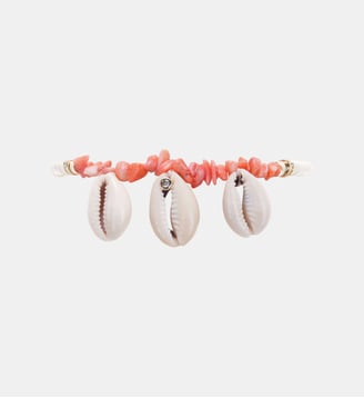 Bracelet de cheville perles avec coquillages pendentifs KORALIA - Hipanema - Corail