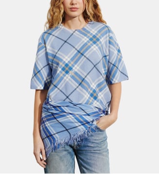 T-shirt ample imprimé tartan - Bompard - Bleu agate et atlantique