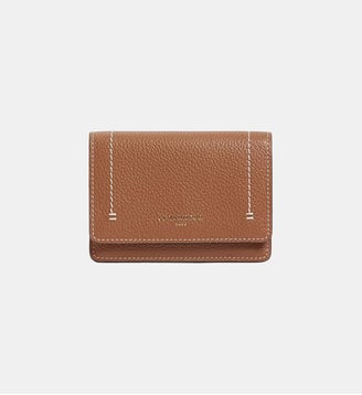 Petit porte cartes à rabat Louison en cuir grainé - Le Tanneur - Marron tan