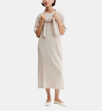 Robe t-shirt mi-longue droite en coton mélangé - Bompard - Tourterelle
