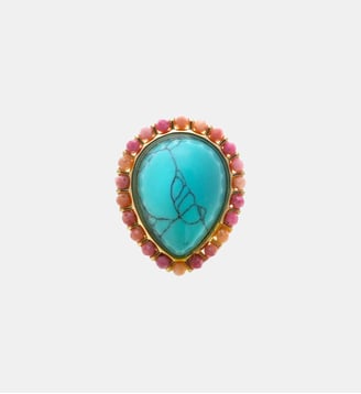 Bague réglable goutte sertie de perles PARATY - Hipanema - Bleu turquoise