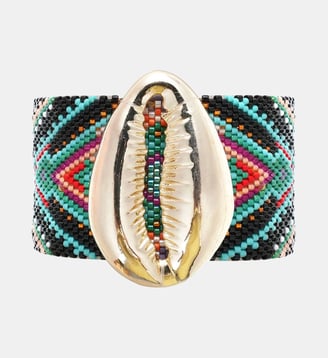 Bracelet manchette perles tissées avec cabochon coquillage APHASE - Hipanema - Noir
