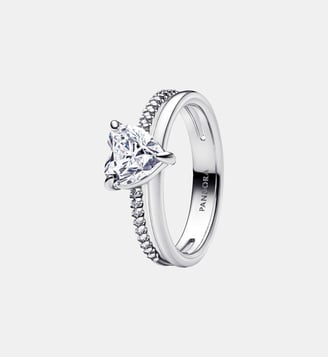 Bague Cœur Anneau Double - Pandora - Argenté
