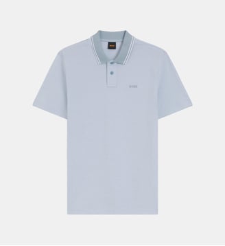 Polo droit en piqué de coton oxford signature - BOSS - Bleu pastel