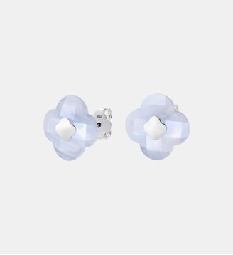 Puces, agate bleue dentelle, or blanc - Morganne Bello - Or blanc