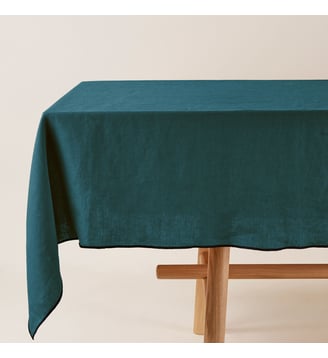 Nappe Carrée  Lin lavé légèrement froissé - Madura - Bleu