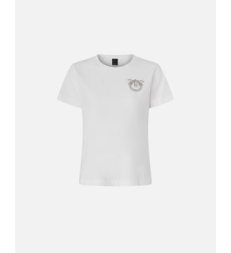 T-shirt avec logo love birds monogram brodé de cristaux - Pinko - Blanc et blanche neige
