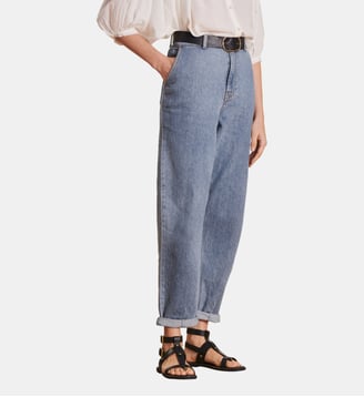 Jean boyfriend en coton biologique - La Fée Maraboutée - Bleu délavé