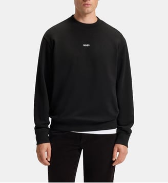 Sweat décontracté en molleton de coton avec logo contrastant - BOSS - Noir