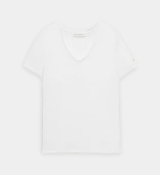 T-shirt manches courtes col v uni THANA - La Petite Etoile - Écru