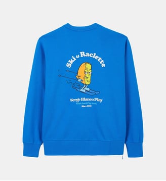 Sweat col rond imprimé Ski & Raclette - Serge Blanco - Bleu