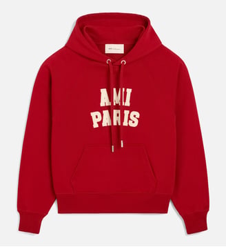 Hoodie unisexe en coton broderie Ami Paris - AMI Paris - Rouge rubis et ivoire