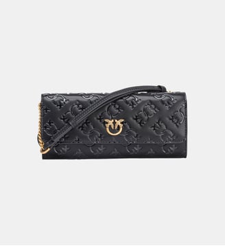Portefeuille rectangulaire en cuir monogram à bandoulière - Pinko - Noir et doré