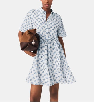 Robe courte imprimée en lin mélangé - Maje - Bleu petites fleurs print