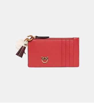 Porte-cartes en cuir avec pompon et gland - Pinko - Rouge
