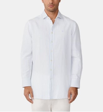 Chemise Coupe Ajustée À Rayures En Coton-Lin - Hackett London - Light blue